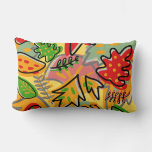 Colourful decorative leaf graphic drawing colourfu lumbar cushion