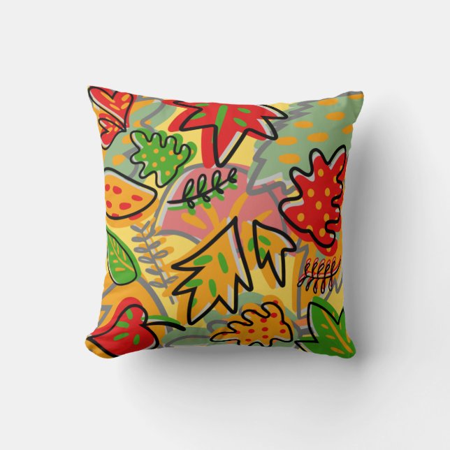 Colourful decorative leaf yellow pattern summer  cushion (Front)
