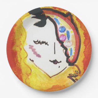 Colourful decorative paper plate with  face