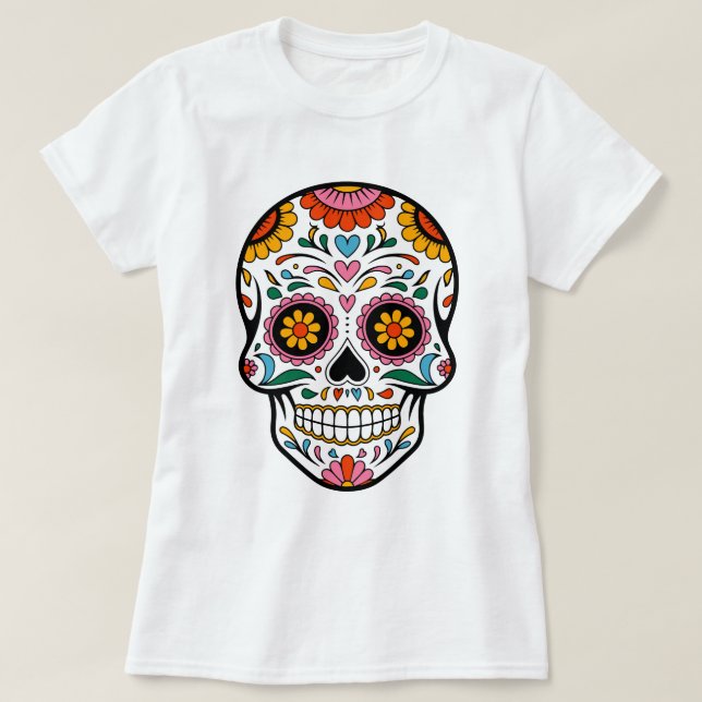 Colourful Decorative Sugar Skull T-Shirt (Design Front)