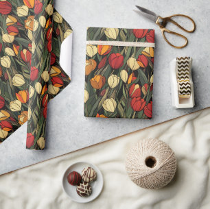 Colourful Decorative Tulip Print Wrapping Paper