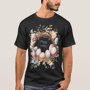 Colourful decorative wreath of Easter eggs with fl T-Shirt