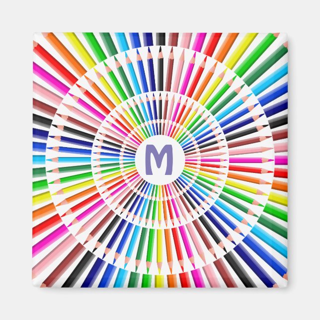 Colourful Decreasing Circles of Pencils Monogram Magnet (Front)