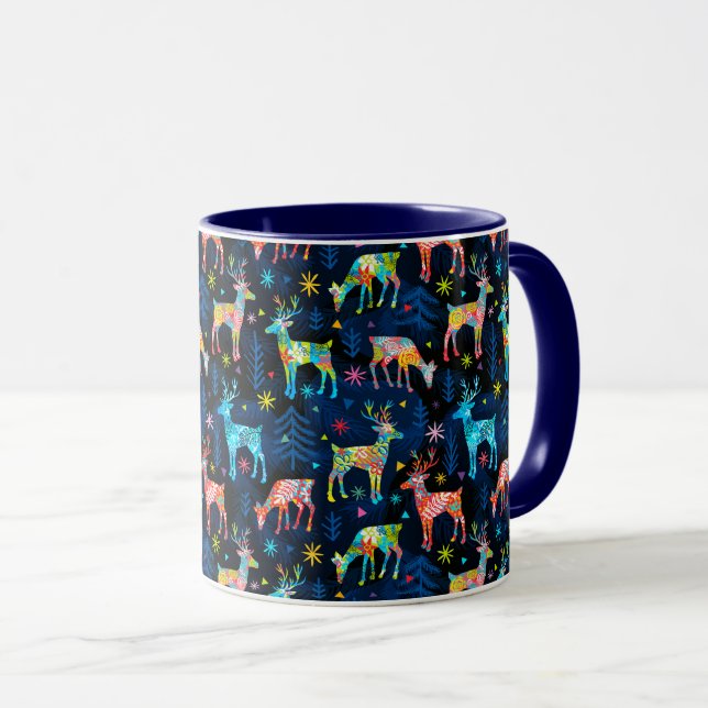Colourful Deer Chrismas Tree Forest Star Snowflake Mug (Front Right)