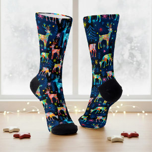 Colourful Deer Chrismas Tree Forest Star Snowflake Socks