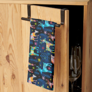 Colourful Deer Chrismas Tree Forest Star Snowflake Tea Towel
