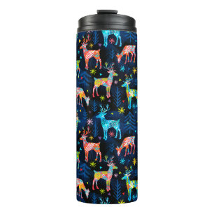Colourful Deer Chrismas Tree Forest Star Snowflake Thermal Tumbler