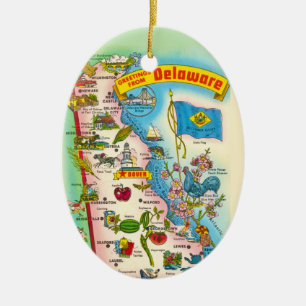 Colourful Delaware Map  Ceramic Ornament