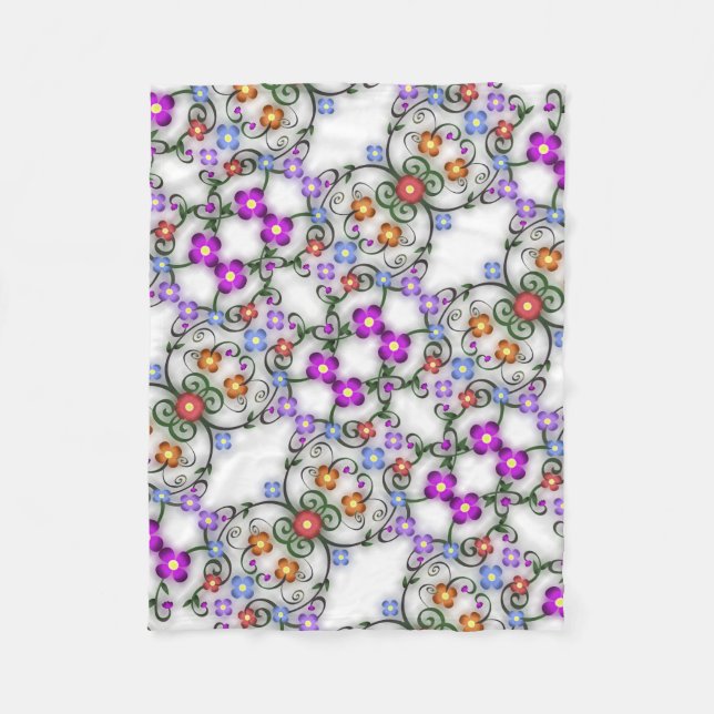 Colourful Delicate Flowers Fleece Blanket (Front)