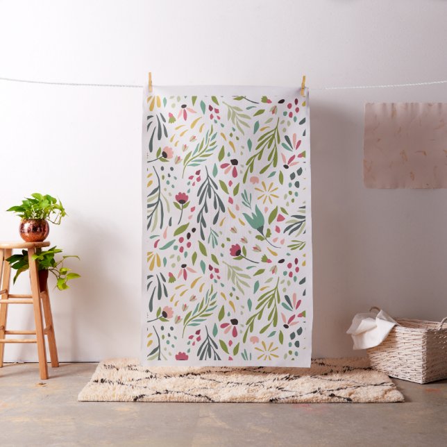 Colourful Delicate Flowers & Leafs Seamless Patter Fabric (In Situ)