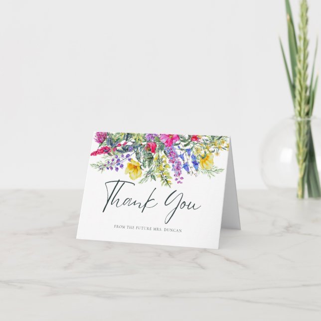 Colourful Delicate Wildflowers Floral Bouquet Thank You Card (Front)