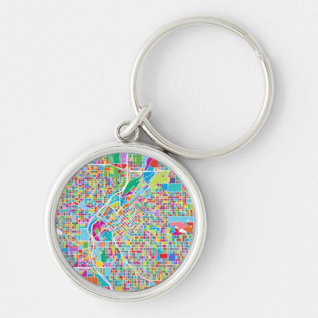 Colourful Denver Map Key Ring (Front)
