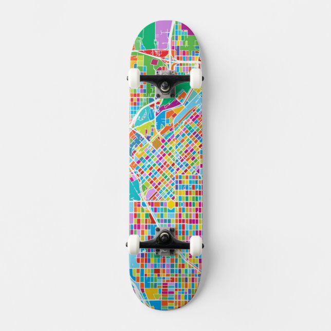 Colourful Denver Map Skateboard (Front)
