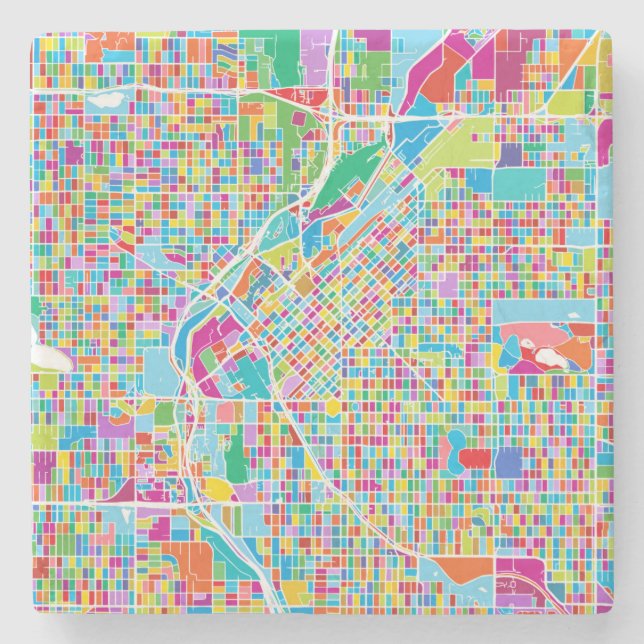 Colourful Denver Map Stone Coaster (Front)