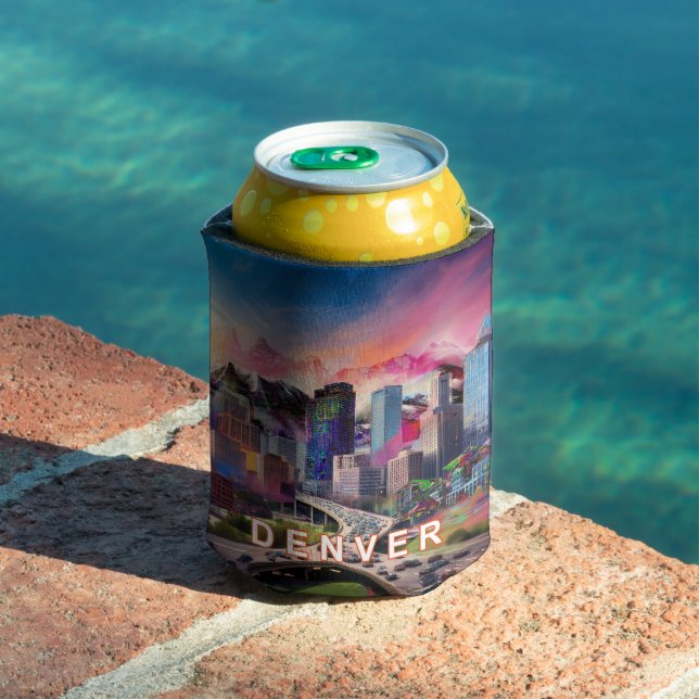 Colourful Denver Skyline Abstract Art Can Cooler (In Situ Pool)
