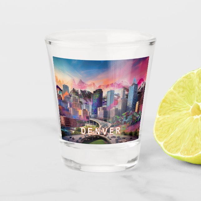 Colourful Denver Skyline Abstract Art Shot Glass (Front)
