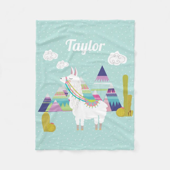 Colourful Desert Alpaca Personalised Fleece Blanke (Front)