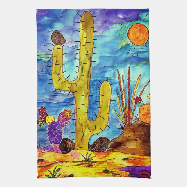 Colourful Desert Cactus Kitchen Towel (Vertical)
