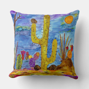Colourful Desert Cactus Morning Decorative Pillow