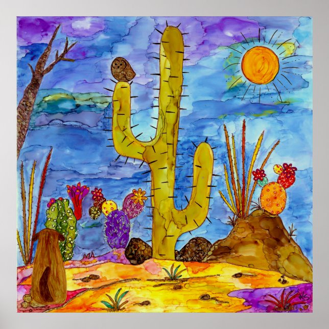 Colourful Desert Cactus Morning Dog Poster 32"x32" (Front)