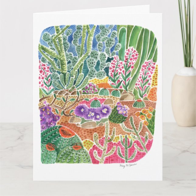 Colourful Desert Landscape Cactus Watercolor Card (Front)