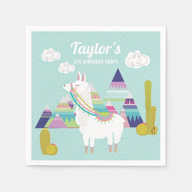 Colourful Desert Llama Personalised Paper Napkins (Front)