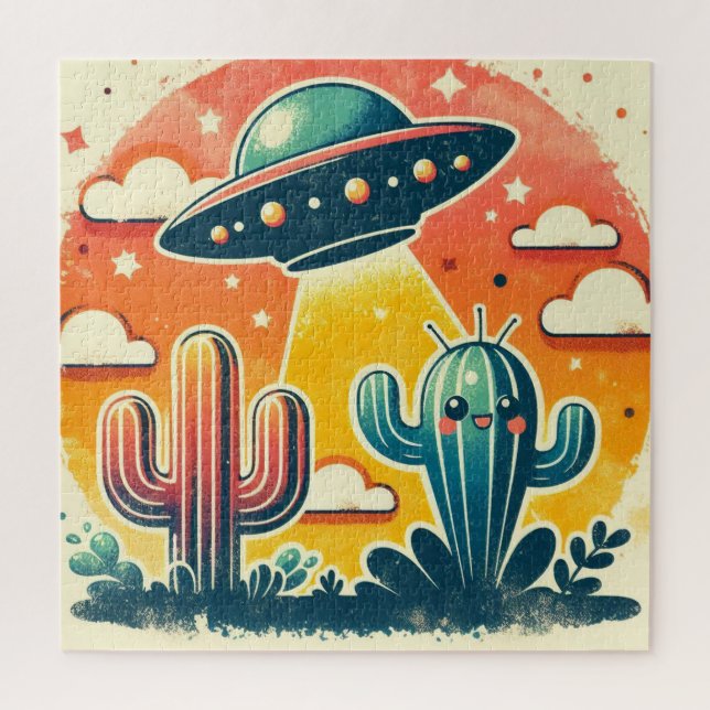 Colourful Desert Scene with UFO Jigsaw Puzzle (Vertical)