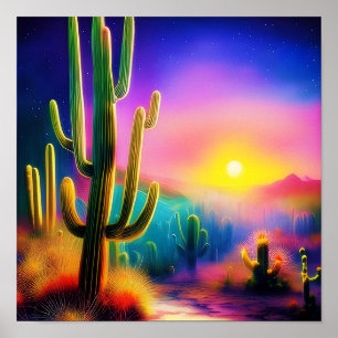 Colourful desert sunset poster