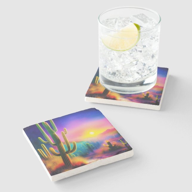 Colourful desert sunset  stone coaster (Side)