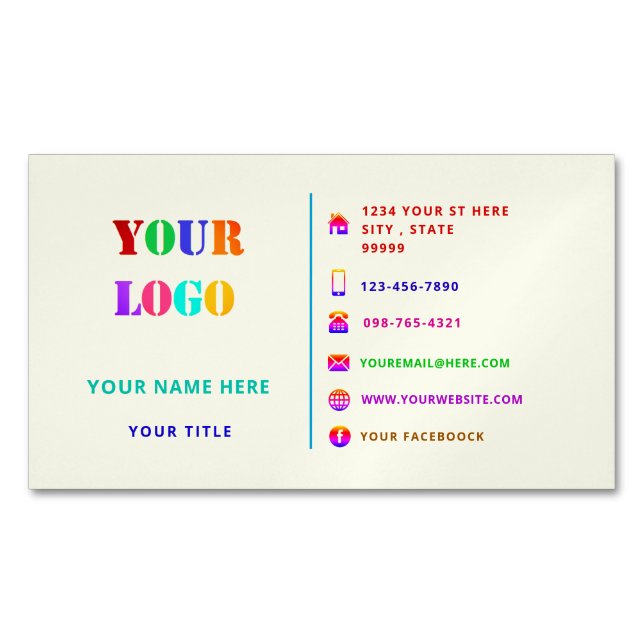 Colourful Design Custom Logo Business Card Magnet (Front)