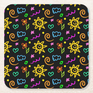 Colourful design of background for kids square paper coaster