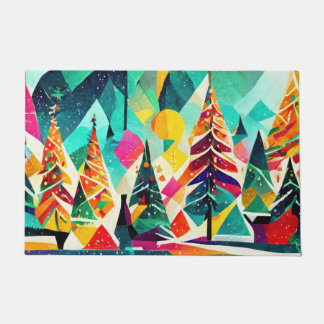 Colourful design of Christmas trees Doormat