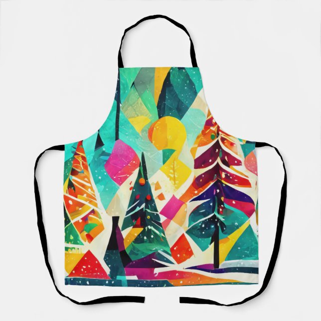 Colourful design of xmas trees apron (Front)