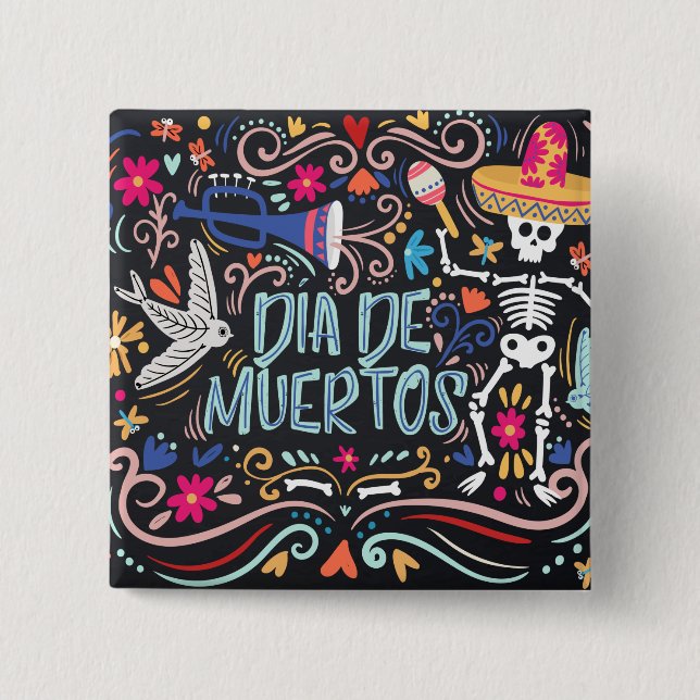 Colourful Dia de los Muertos | Button (Front)