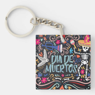 Colourful Dia de los Muertos Keychain