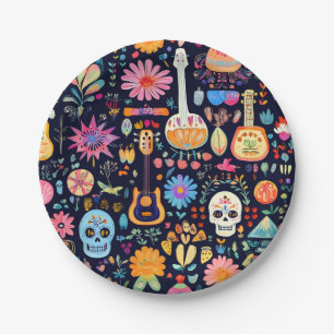 Colourful Dia de los muertos pattern Paper Plate