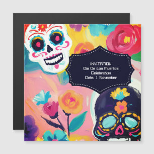 Colourful Dia De Los Muertos sugar skull Magnetic Invitation