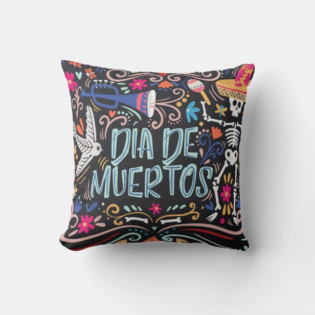 Colourful Dia de los Muertos | Throw Pillow (Front)