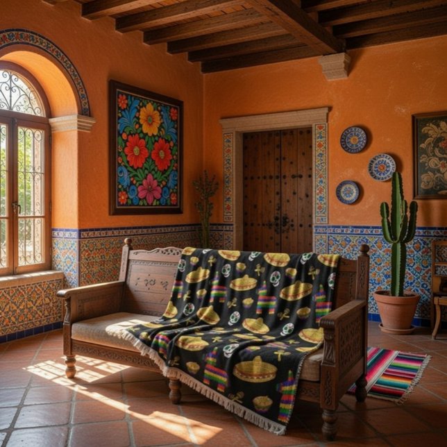 Colourful Día de Muertos Mexican Fiesta Throw Blan (Creator Uploaded)