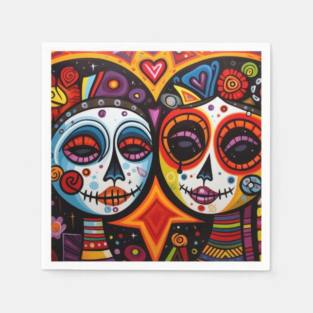 Colourful 💀 Día de Muertos Napkin (Front)