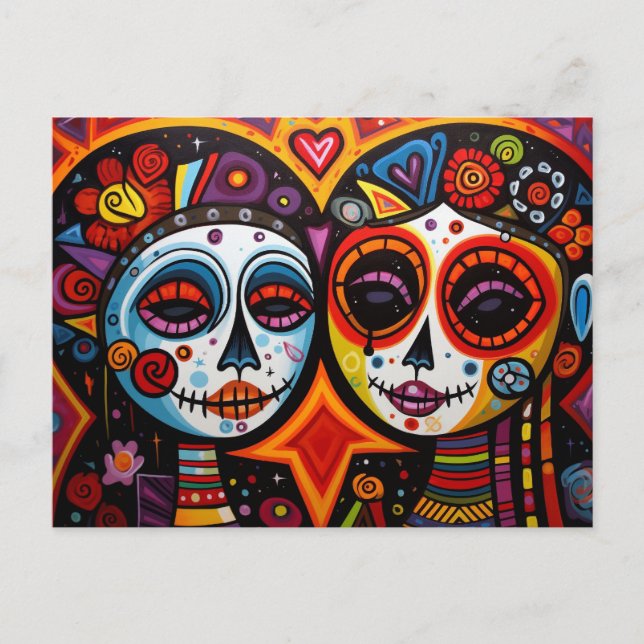 Colourful 💀 Día de Muertos Postcard (Front)