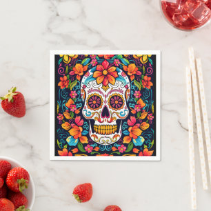 Colourful  Dia de Muertos☠️ Sugar Skull  Napkin
