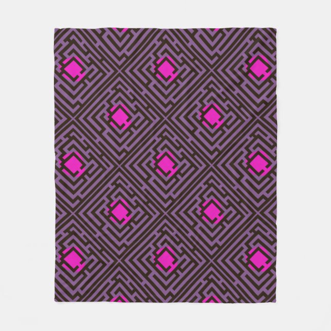 Colourful Diagonal Maze Pattern on Custom Colour Fleece Blanket (Front)