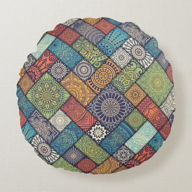 Colourful Diagonal Pattern Round Cushion (Front)
