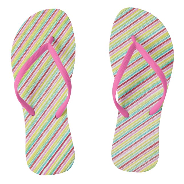 Colourful Diagonal Pin Stripes Striped FlipFlops (Footbed)