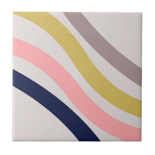 Colourful diagonal retro style lines ceramic tile
