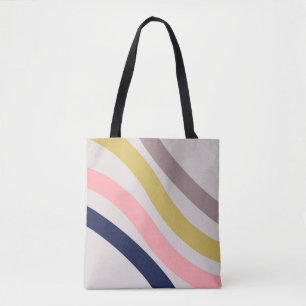 Colourful diagonal retro style lines tote bag