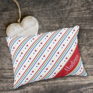 Colourful Diagonal Stripe Hearts  Decorative Cushion
