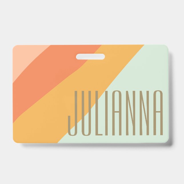 Colourful Diagonal Stripe Retro Pastel Personalise ID Badge (Front)