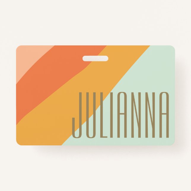 Colourful Diagonal Stripe Retro Pastel Personalise ID Badge (Front)